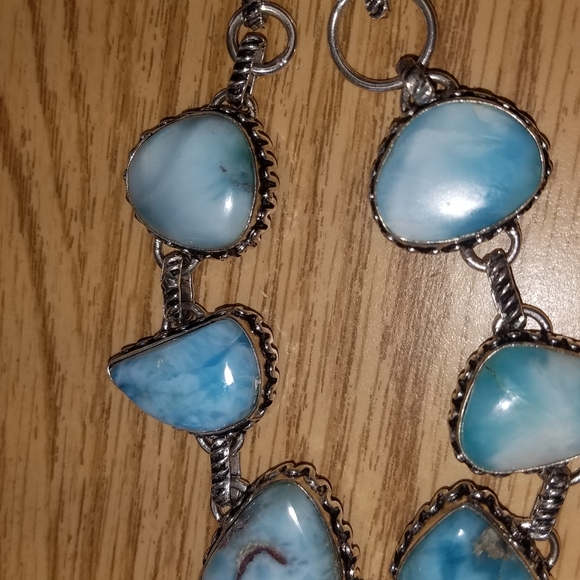 New Sterling Silver Larimar bracelet , Toggle Style - Picture 7 of 13